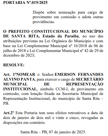  Panta, ex-prefeito e primo de Jackson, assume Secretaria Municipal de Representação Institucional em Santa Rita