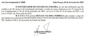  Governador João nomeia Renata Nóbrega como secretária executiva de Saúde da Paraíba
