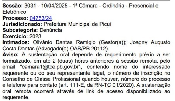 As irregularidades teriam sido detectadas na contratação da empresa Ultra Soluções e Serviços LTDA pela Prefeitura de Picuí.