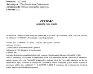  Ex-presidente da Câmara de Cajazeiras é convocado pelo TCE para explicar supostas irregularidades em gratificações que ultrapassam R$ 600 mil