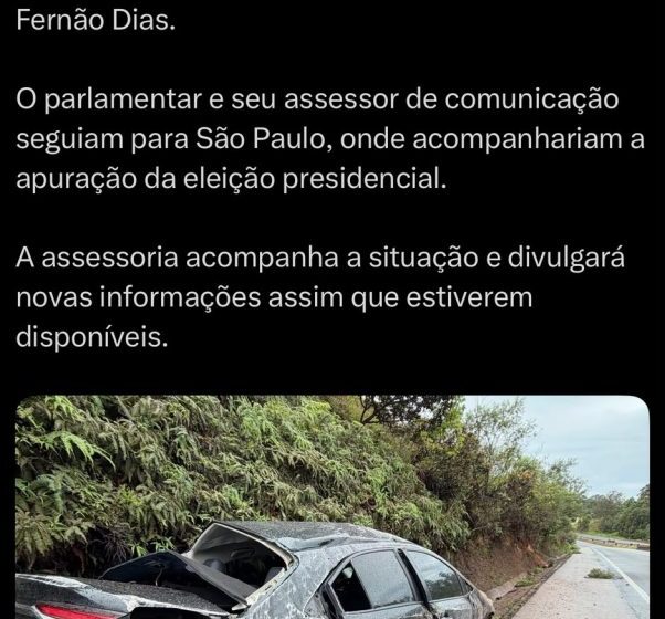 Sobrinho da ex-presidente Dilma Rousseff, deputado federal eleito Pedro Rousseff sofre acidente na Rodovia Fernão Dias